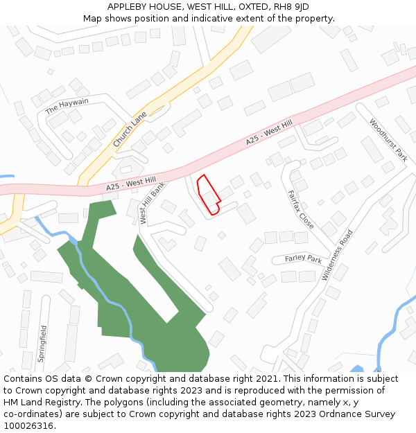 APPLEBY HOUSE, WEST HILL, OXTED, RH8 9JD: Location map and indicative extent of plot