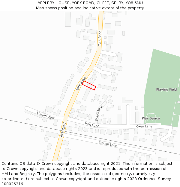 APPLEBY HOUSE, YORK ROAD, CLIFFE, SELBY, YO8 6NU: Location map and indicative extent of plot