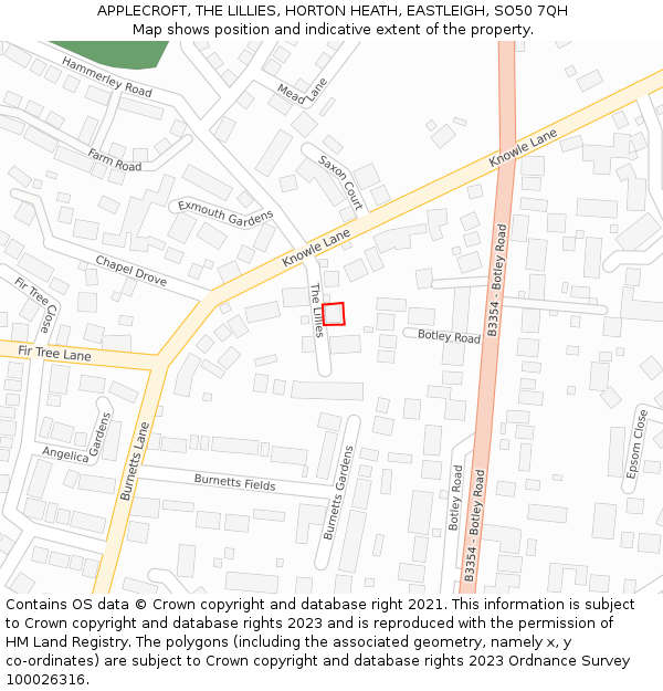 APPLECROFT, THE LILLIES, HORTON HEATH, EASTLEIGH, SO50 7QH: Location map and indicative extent of plot