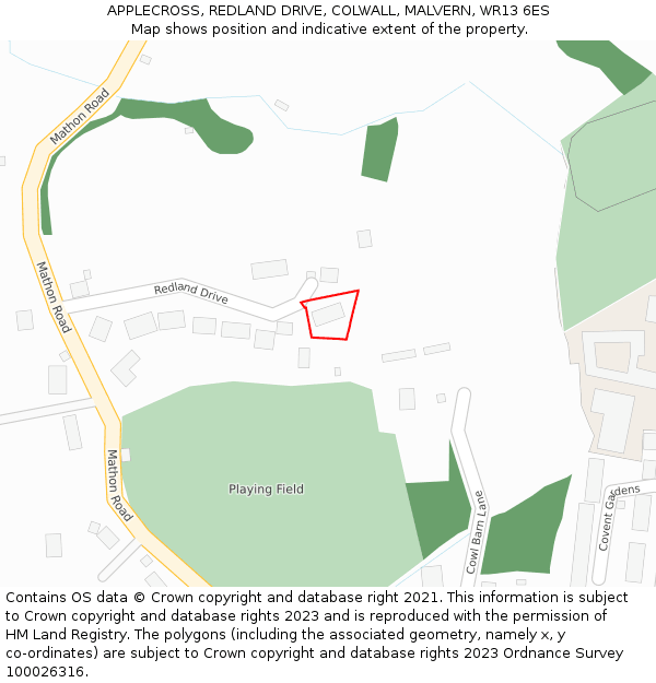 APPLECROSS, REDLAND DRIVE, COLWALL, MALVERN, WR13 6ES: Location map and indicative extent of plot