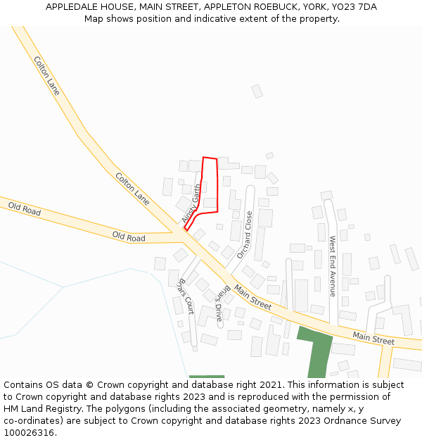 APPLEDALE HOUSE, MAIN STREET, APPLETON ROEBUCK, YORK, YO23 7DA: Location map and indicative extent of plot