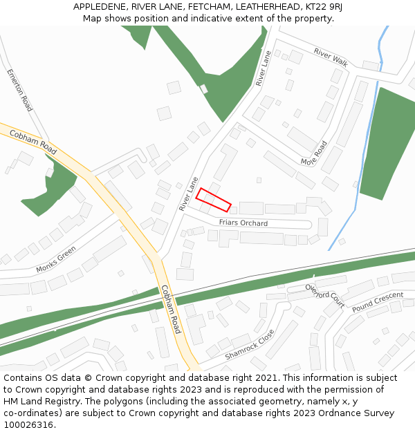 APPLEDENE, RIVER LANE, FETCHAM, LEATHERHEAD, KT22 9RJ: Location map and indicative extent of plot