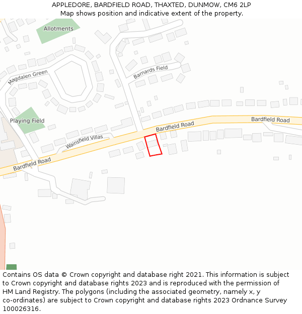 APPLEDORE, BARDFIELD ROAD, THAXTED, DUNMOW, CM6 2LP: Location map and indicative extent of plot