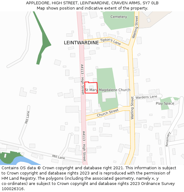 APPLEDORE, HIGH STREET, LEINTWARDINE, CRAVEN ARMS, SY7 0LB: Location map and indicative extent of plot