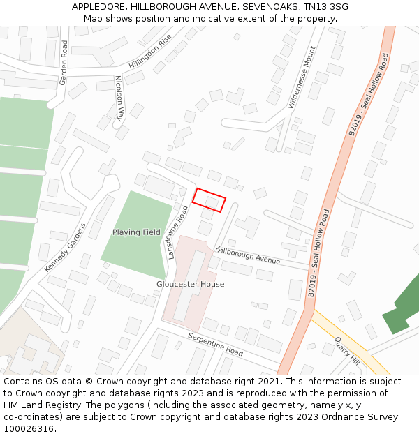 APPLEDORE, HILLBOROUGH AVENUE, SEVENOAKS, TN13 3SG: Location map and indicative extent of plot