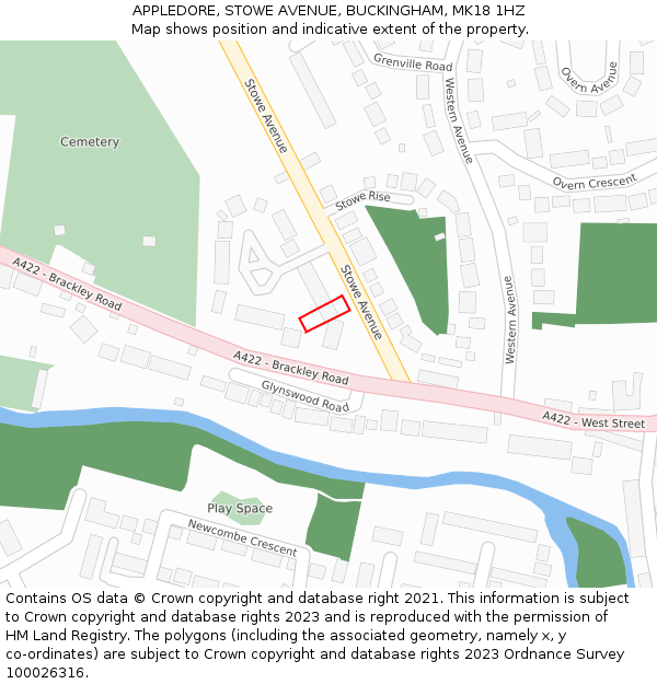 APPLEDORE, STOWE AVENUE, BUCKINGHAM, MK18 1HZ: Location map and indicative extent of plot