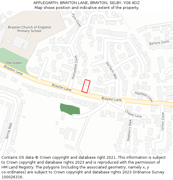 APPLEGARTH, BRAYTON LANE, BRAYTON, SELBY, YO8 9DZ: Location map and indicative extent of plot