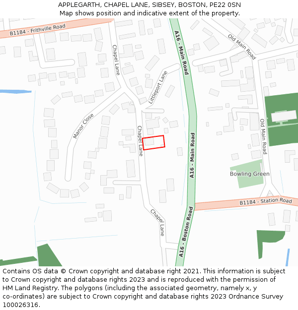 APPLEGARTH, CHAPEL LANE, SIBSEY, BOSTON, PE22 0SN: Location map and indicative extent of plot