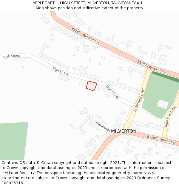 APPLEGARTH, HIGH STREET, MILVERTON, TAUNTON, TA4 1LL: Location map and indicative extent of plot