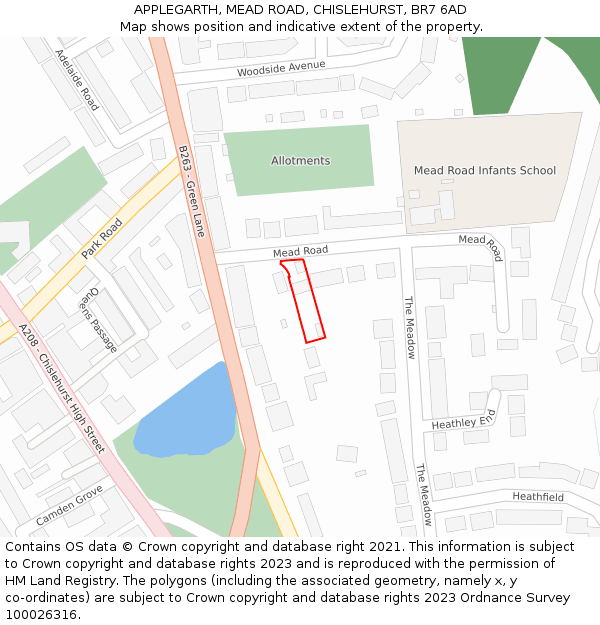 APPLEGARTH, MEAD ROAD, CHISLEHURST, BR7 6AD: Location map and indicative extent of plot