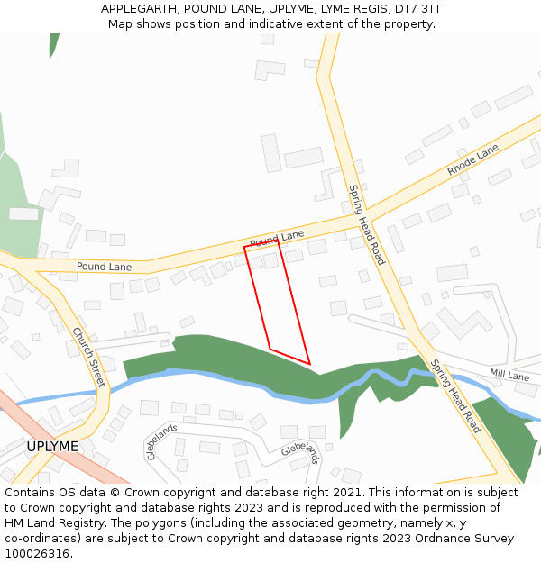 APPLEGARTH, POUND LANE, UPLYME, LYME REGIS, DT7 3TT: Location map and indicative extent of plot