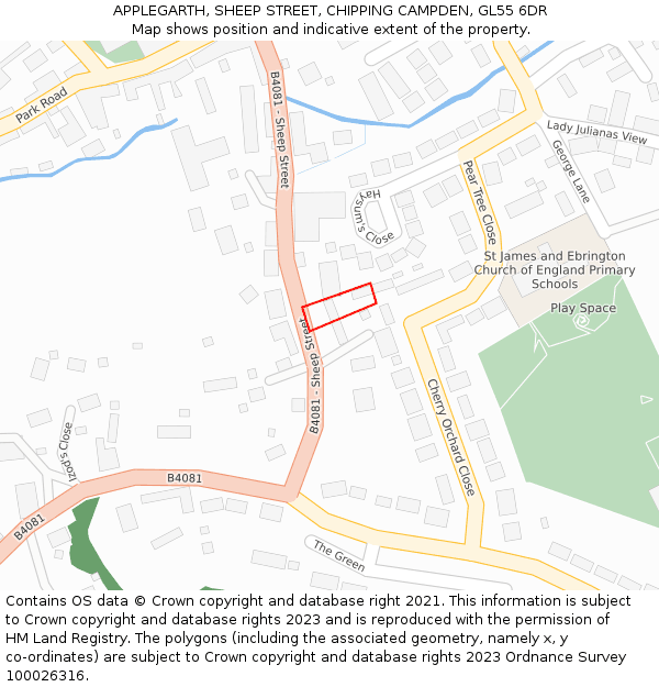 APPLEGARTH, SHEEP STREET, CHIPPING CAMPDEN, GL55 6DR: Location map and indicative extent of plot
