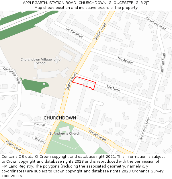 APPLEGARTH, STATION ROAD, CHURCHDOWN, GLOUCESTER, GL3 2JT: Location map and indicative extent of plot