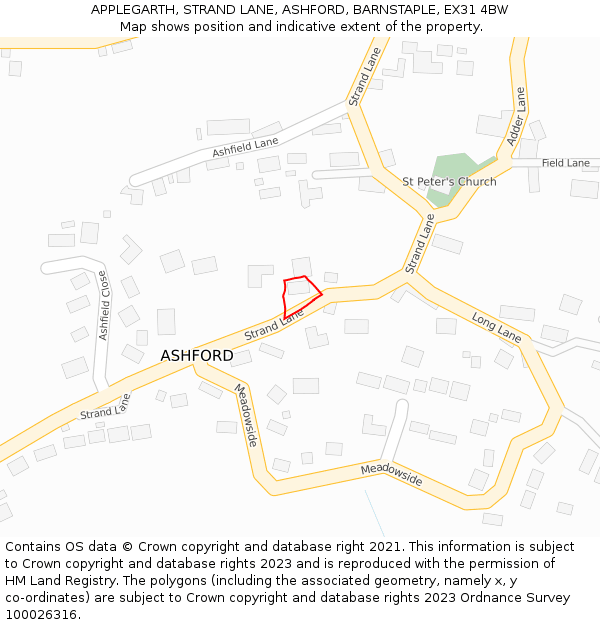 APPLEGARTH, STRAND LANE, ASHFORD, BARNSTAPLE, EX31 4BW: Location map and indicative extent of plot