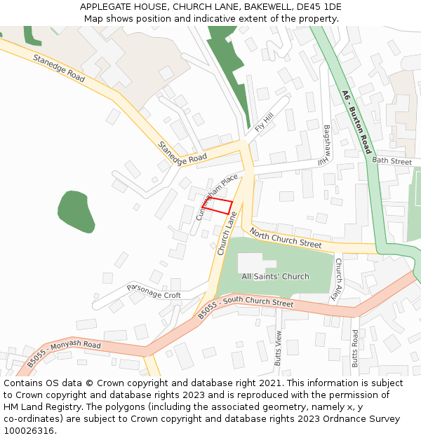 APPLEGATE HOUSE, CHURCH LANE, BAKEWELL, DE45 1DE: Location map and indicative extent of plot