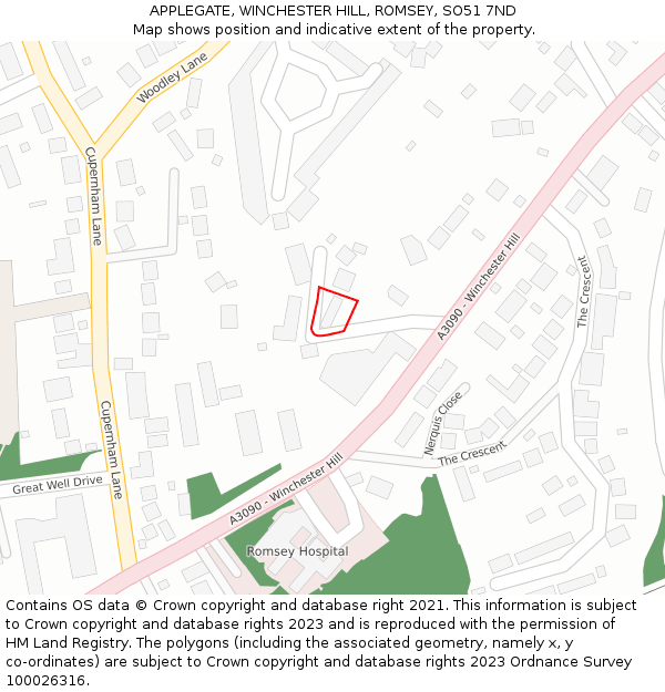 APPLEGATE, WINCHESTER HILL, ROMSEY, SO51 7ND: Location map and indicative extent of plot