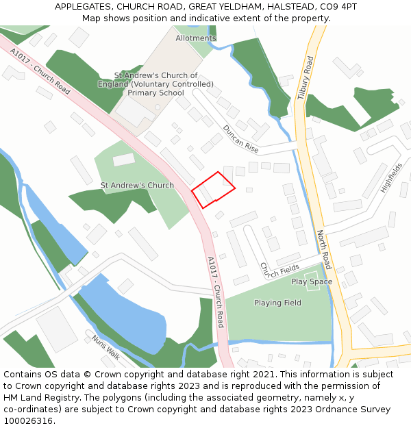 APPLEGATES, CHURCH ROAD, GREAT YELDHAM, HALSTEAD, CO9 4PT: Location map and indicative extent of plot