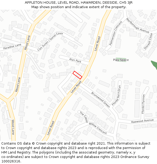 APPLETON HOUSE, LEVEL ROAD, HAWARDEN, DEESIDE, CH5 3JR: Location map and indicative extent of plot