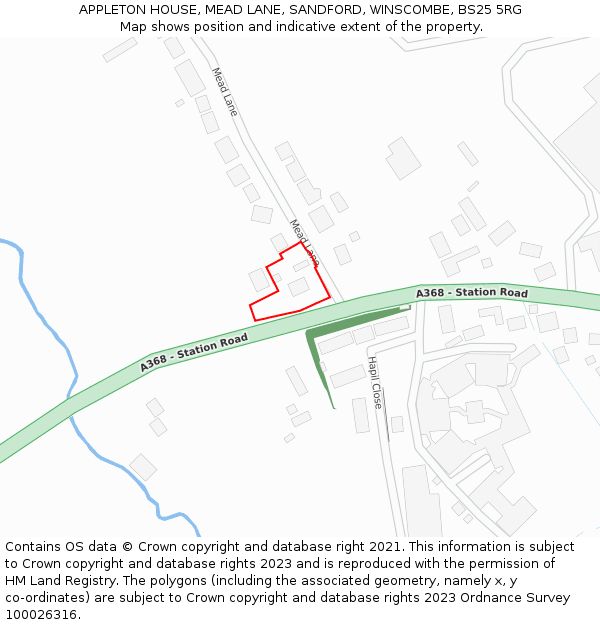 APPLETON HOUSE, MEAD LANE, SANDFORD, WINSCOMBE, BS25 5RG: Location map and indicative extent of plot