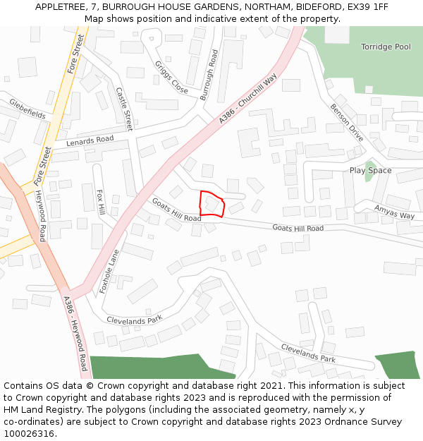 APPLETREE, 7, BURROUGH HOUSE GARDENS, NORTHAM, BIDEFORD, EX39 1FF: Location map and indicative extent of plot