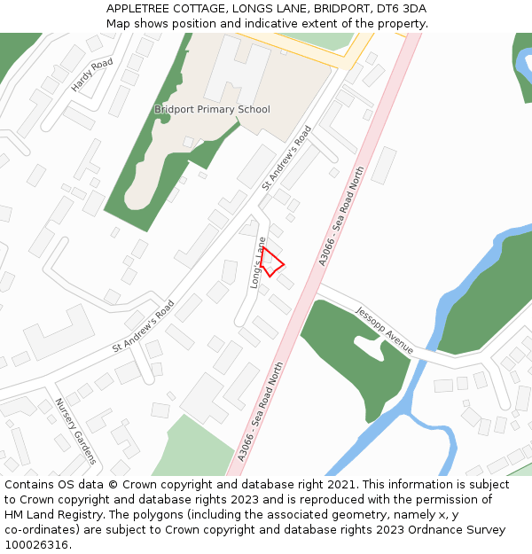 APPLETREE COTTAGE, LONGS LANE, BRIDPORT, DT6 3DA: Location map and indicative extent of plot