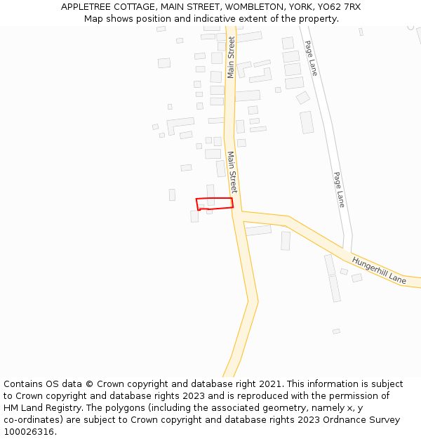 APPLETREE COTTAGE, MAIN STREET, WOMBLETON, YORK, YO62 7RX: Location map and indicative extent of plot