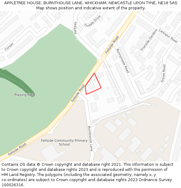 APPLETREE HOUSE, BURNTHOUSE LANE, WHICKHAM, NEWCASTLE UPON TYNE, NE16 5AS: Location map and indicative extent of plot