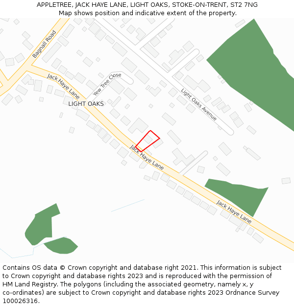 APPLETREE, JACK HAYE LANE, LIGHT OAKS, STOKE-ON-TRENT, ST2 7NG: Location map and indicative extent of plot