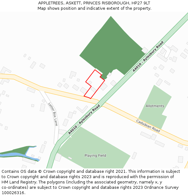 APPLETREES, ASKETT, PRINCES RISBOROUGH, HP27 9LT: Location map and indicative extent of plot