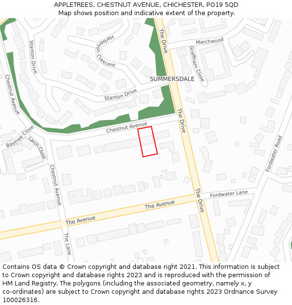 APPLETREES, CHESTNUT AVENUE, CHICHESTER, PO19 5QD: Location map and indicative extent of plot