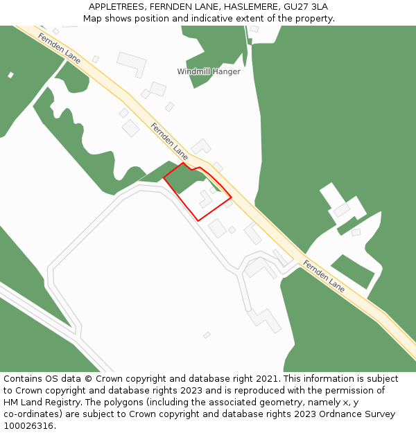 APPLETREES, FERNDEN LANE, HASLEMERE, GU27 3LA: Location map and indicative extent of plot