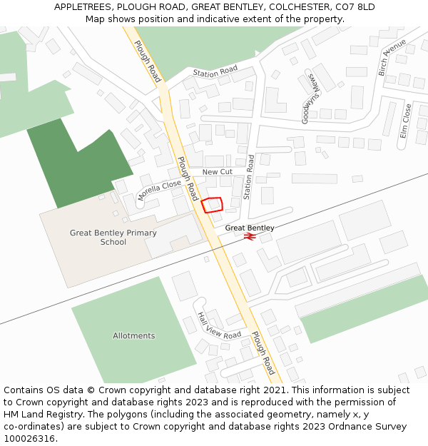 APPLETREES, PLOUGH ROAD, GREAT BENTLEY, COLCHESTER, CO7 8LD: Location map and indicative extent of plot