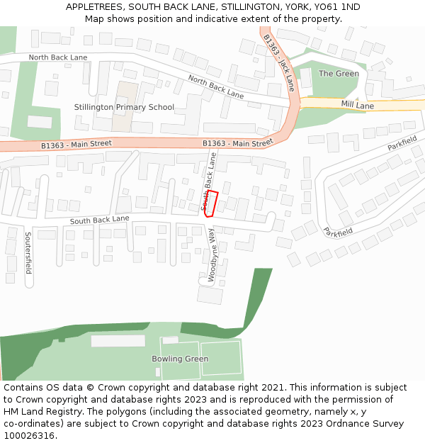 APPLETREES, SOUTH BACK LANE, STILLINGTON, YORK, YO61 1ND: Location map and indicative extent of plot