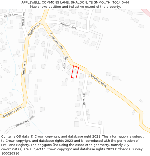 APPLEWELL, COMMONS LANE, SHALDON, TEIGNMOUTH, TQ14 0HN: Location map and indicative extent of plot