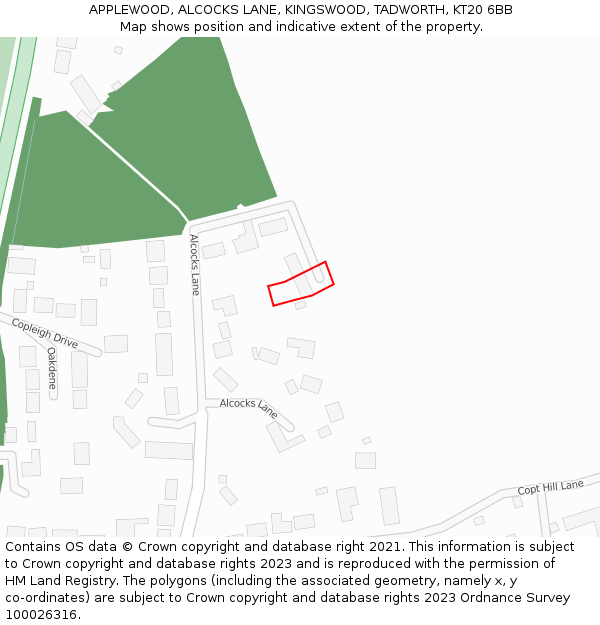 APPLEWOOD, ALCOCKS LANE, KINGSWOOD, TADWORTH, KT20 6BB: Location map and indicative extent of plot