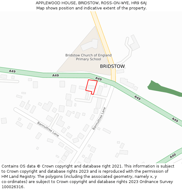 APPLEWOOD HOUSE, BRIDSTOW, ROSS-ON-WYE, HR9 6AJ: Location map and indicative extent of plot