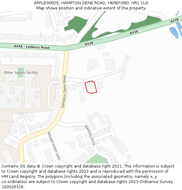 APPLEYARDS, HAMPTON DENE ROAD, HEREFORD, HR1 1UX: Location map and indicative extent of plot