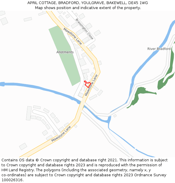 APRIL COTTAGE, BRADFORD, YOULGRAVE, BAKEWELL, DE45 1WG: Location map and indicative extent of plot