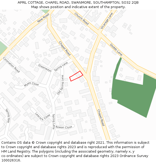 APRIL COTTAGE, CHAPEL ROAD, SWANMORE, SOUTHAMPTON, SO32 2QB: Location map and indicative extent of plot