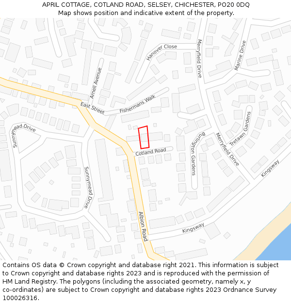 APRIL COTTAGE, COTLAND ROAD, SELSEY, CHICHESTER, PO20 0DQ: Location map and indicative extent of plot