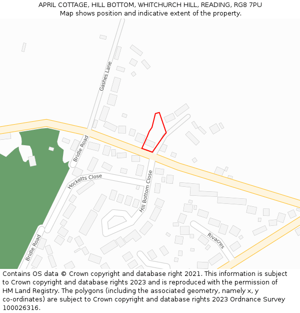 APRIL COTTAGE, HILL BOTTOM, WHITCHURCH HILL, READING, RG8 7PU: Location map and indicative extent of plot