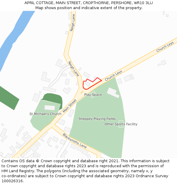 APRIL COTTAGE, MAIN STREET, CROPTHORNE, PERSHORE, WR10 3LU: Location map and indicative extent of plot