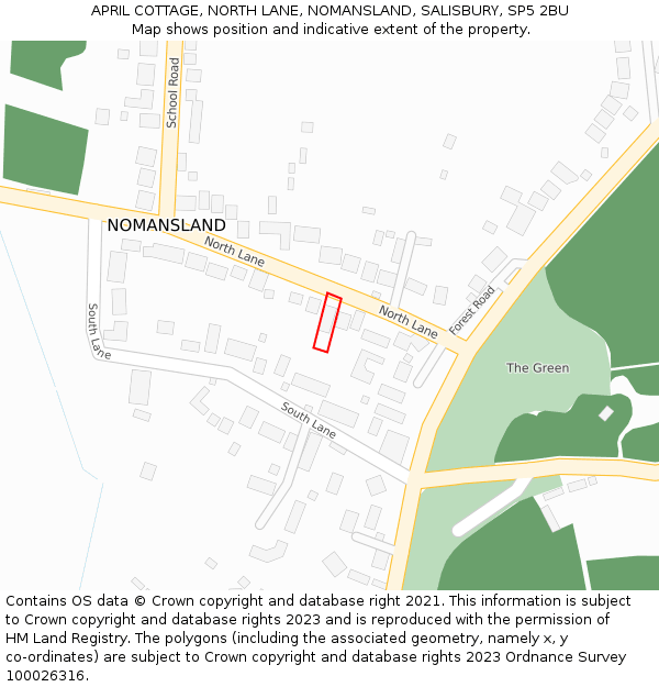 APRIL COTTAGE, NORTH LANE, NOMANSLAND, SALISBURY, SP5 2BU: Location map and indicative extent of plot