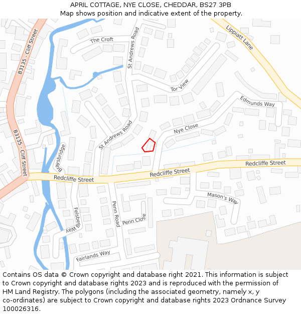 APRIL COTTAGE, NYE CLOSE, CHEDDAR, BS27 3PB: Location map and indicative extent of plot