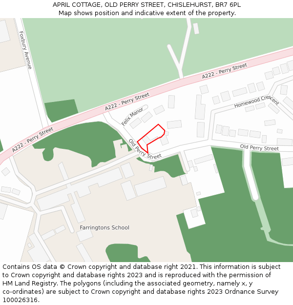 APRIL COTTAGE, OLD PERRY STREET, CHISLEHURST, BR7 6PL: Location map and indicative extent of plot