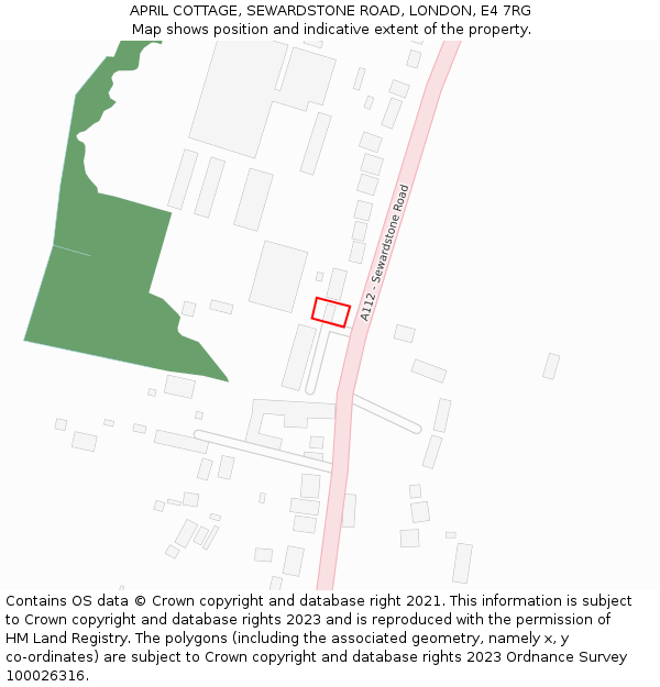 APRIL COTTAGE, SEWARDSTONE ROAD, LONDON, E4 7RG: Location map and indicative extent of plot