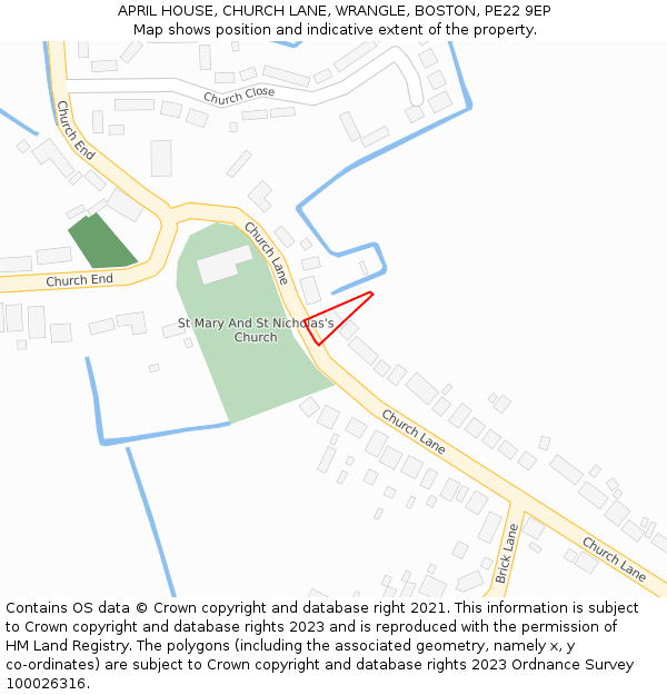 APRIL HOUSE, CHURCH LANE, WRANGLE, BOSTON, PE22 9EP: Location map and indicative extent of plot