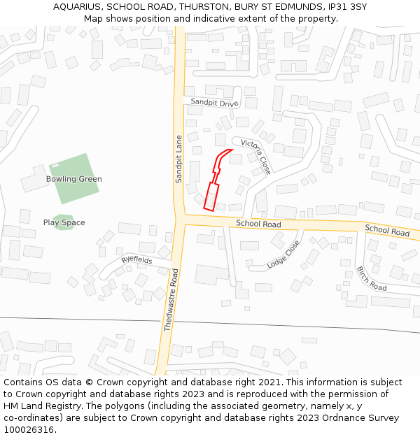 AQUARIUS, SCHOOL ROAD, THURSTON, BURY ST EDMUNDS, IP31 3SY: Location map and indicative extent of plot