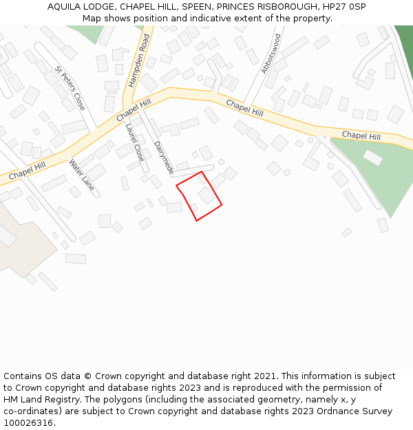 AQUILA LODGE, CHAPEL HILL, SPEEN, PRINCES RISBOROUGH, HP27 0SP: Location map and indicative extent of plot