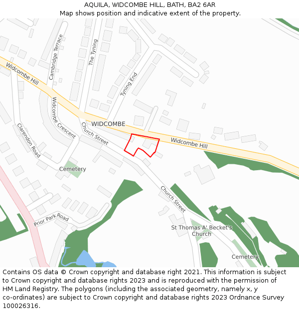 AQUILA, WIDCOMBE HILL, BATH, BA2 6AR: Location map and indicative extent of plot